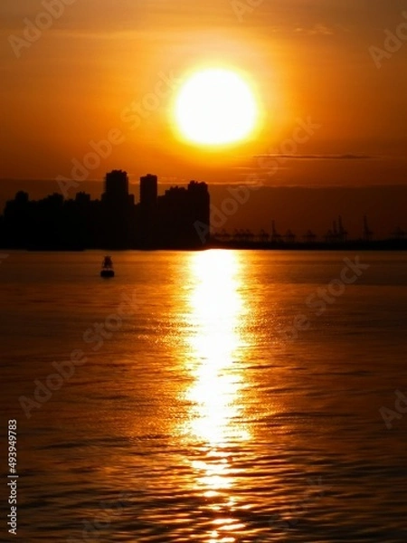 Fototapeta sunset over the river