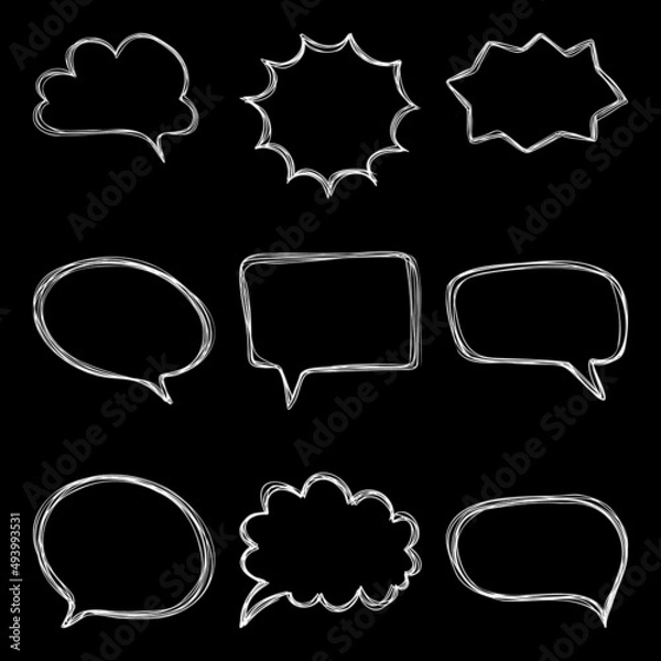 Obraz Hand drawn empty speech bubbles on black background