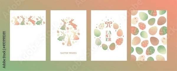 Obraz Happy Easter card. Spring greeting card. Cute easter egg, flowers and leaves. Vector flat cartoon illustration. Trendy design for social media, poster, print, card, invitation, greeting, tag