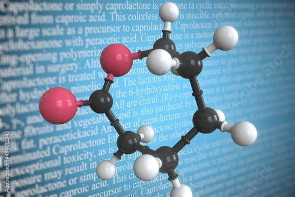 Fototapeta Molecular model of caprolactone, 3D rendering