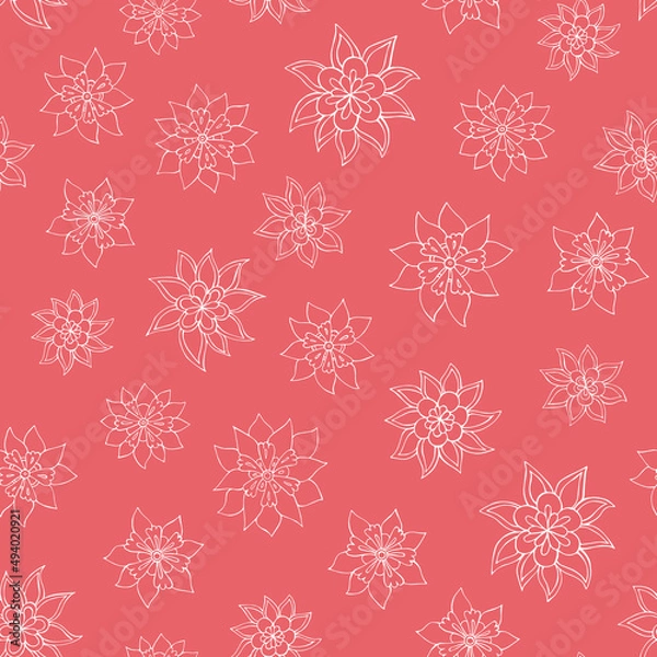 Obraz Seamless vector pattern of abstract floral elements. Background for greeting card, website, printing on fabric, gift wrap, postcard and wallpapers.