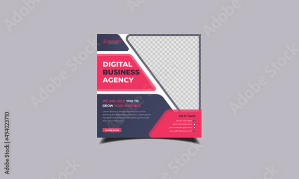 Fototapeta Digital marketing agency minimal square banner template, social media banner design, square banner design, agency banner design, social media template design, socail media post design
