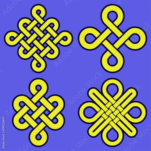 Fototapeta Celtic patterns, vector isolated knots on a blue background.