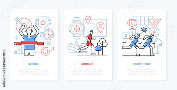 Fototapeta Competition and records - line design style banners set