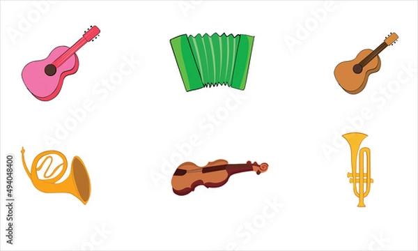 Fototapeta Six Set of vector modern flat design Music instruments