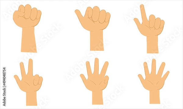 Fototapeta Set of hands. Six hands showing different gestures.