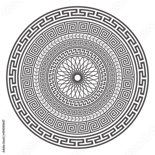 Obraz Circle greek mandala design. Round meander borders. Decoration elements patterns. Vector illustration isolated on white background