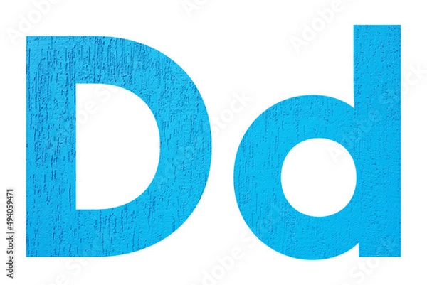 Obraz Alphabet uppercase and lowercase letters D with wall texture. Blue letter D in upper and lower case isolated on white background..