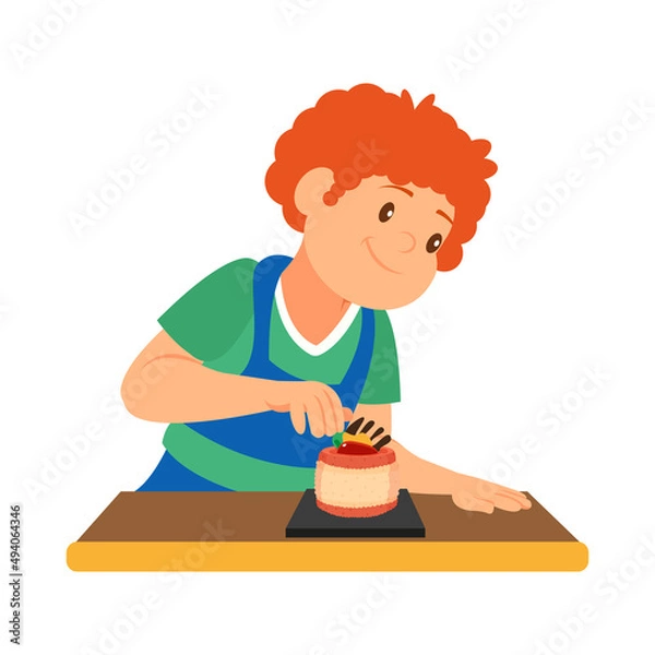 Fototapeta Isolated happy man making a dessert Vector illustration