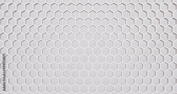 Obraz White hexagon honeycomb texture background. Pattern background. 3d rendering. Hexagon brick wall.