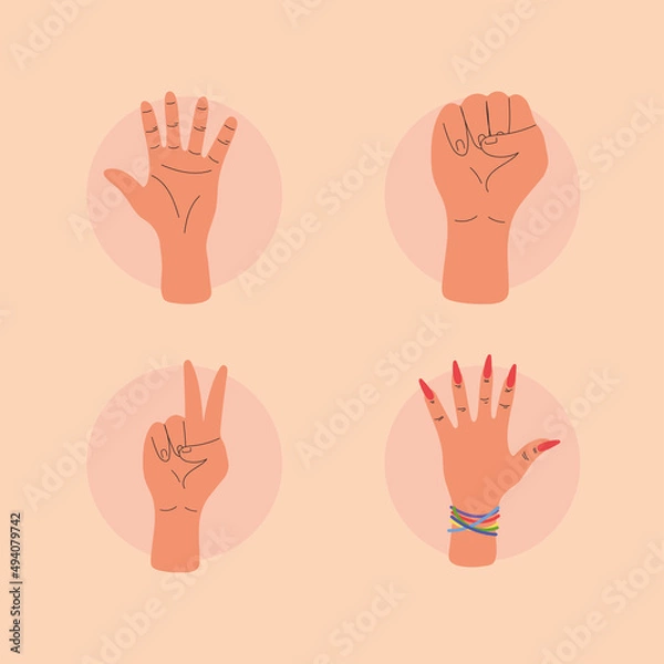 Fototapeta set raised hands