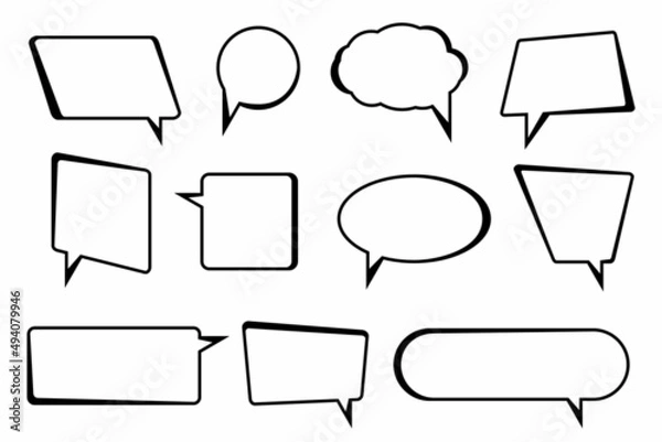 Fototapeta Speech bubbles text set, chat box icons, message box in flat design isolated on white background. Balloon doodle style thinking sign symbol. Vector illustration