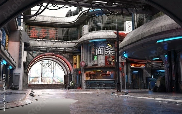 Obraz 3D-illustration of a cyberpunk city
