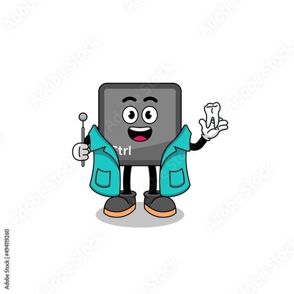Fototapeta Illustration of keyboard control button mascot as a dentist
