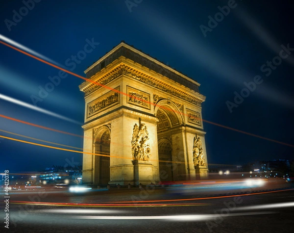 Fototapeta Arc de Triomphe nocą, Paryż, Francja