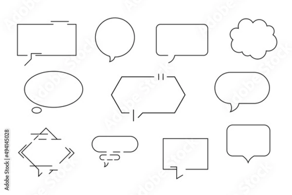 Fototapeta Set of simple speech bubbles, line-style conversation balloons, bubble chat message. Isolated on a white background. Vector graphics