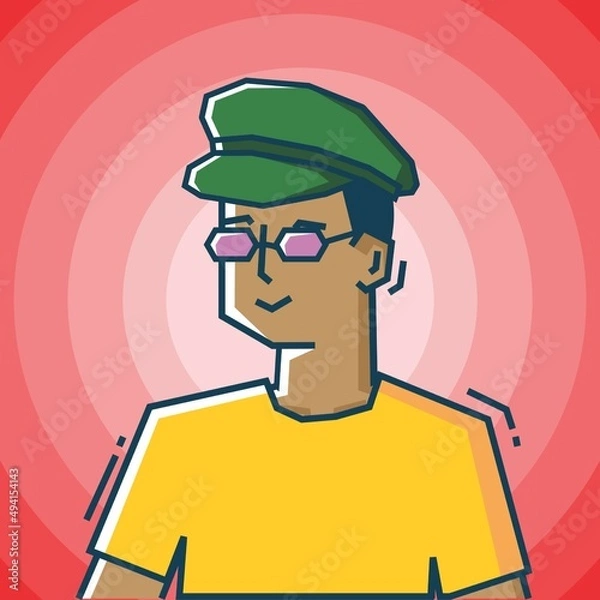 Obraz Square face Character in stiff art style illustration
