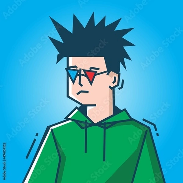Fototapeta Square face Character in stiff art style illustration