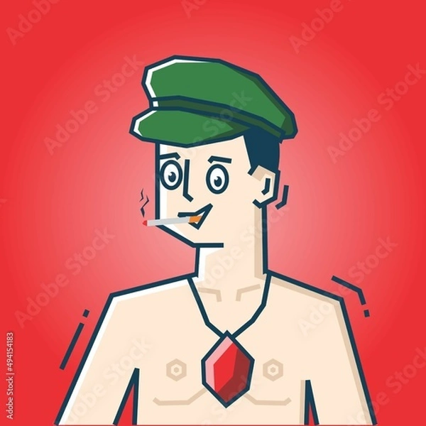 Fototapeta Square face Character in stiff art style illustration