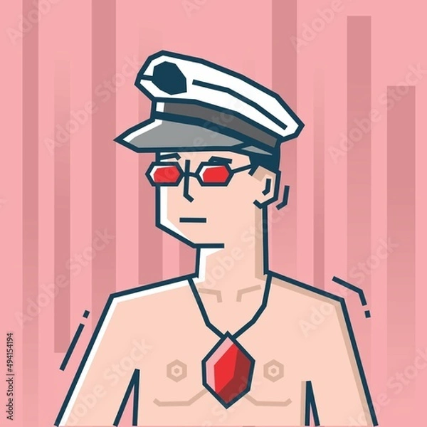 Fototapeta Square face Character in stiff art style illustration