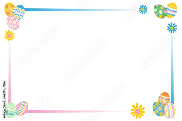 Obraz Easter frame with eggs and flowers. Vector isolated on white background.