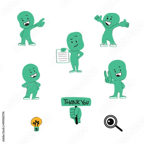 Fototapeta Vector illustration of a simple cute characters for use in presentations, manuals, design, etc. A set of funny little men to create presentations. different poses and signs
