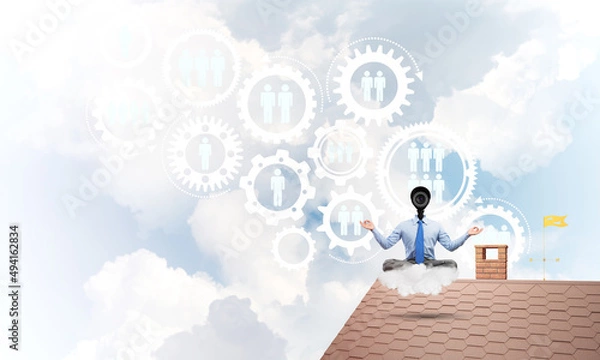 Fototapeta Concept of security and privacy protection with camera headed man meditating