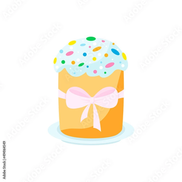 Obraz Cute Happy Easter cake on blue plate. Vector illustration.