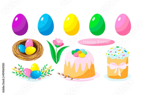 Obraz Set with Happy Easter elements.Vector drawings.