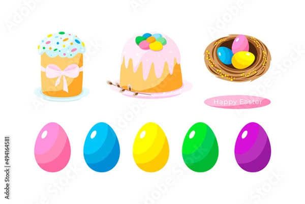 Obraz Set with Happy Easter elements.Vector drawings.