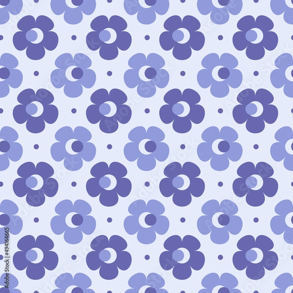 Obraz Cute floral pattern with simple very pery flowers and dots on light blue background.
