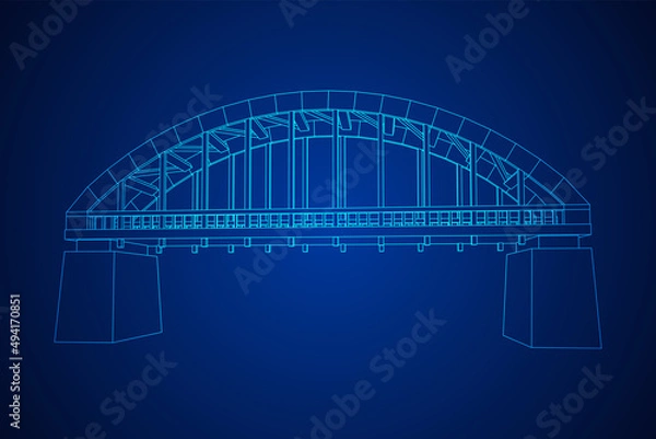 Fototapeta Bridge connection structure. Wireframe low poly mesh vector illustration.