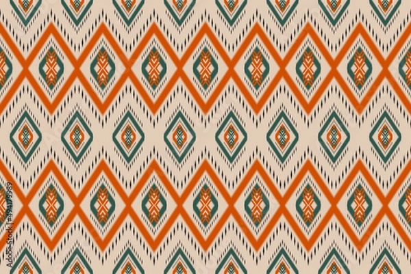 Fototapeta Ikat seamless pattern in tribal. Abstract ethnic pattern art. Oriental style. Design for background, wallpaper, vector illustration, textile, fabric, clothing, carpet, embroidery.
