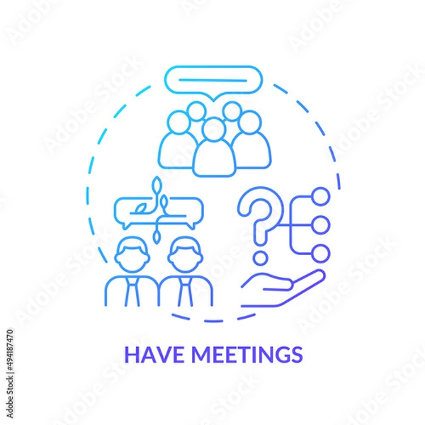 Fototapeta Have meetings blue gradient concept icon. Communicating strategy and negotiation. Hiring PR firm abstract idea thin line illustration. Isolated outline drawing. Myriad Pro-Bold font used