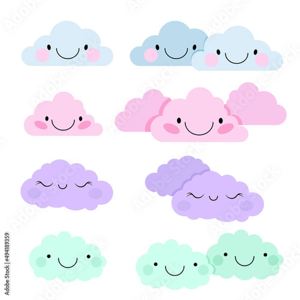 Obraz Set of colorful smiling clouds