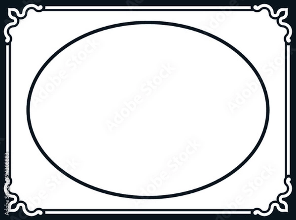 Fototapeta Retro goth oval photo frame or label. Vector vintage photographic portrait border 