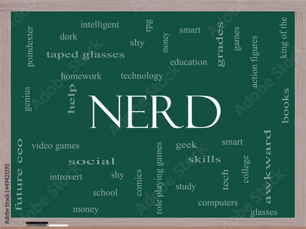 Fototapeta Nerd Word Cloud Concept on a Blackboard