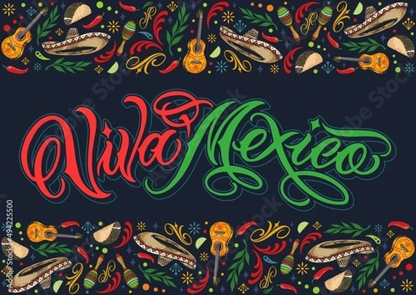 Fototapeta Viva Mexico banner with borders