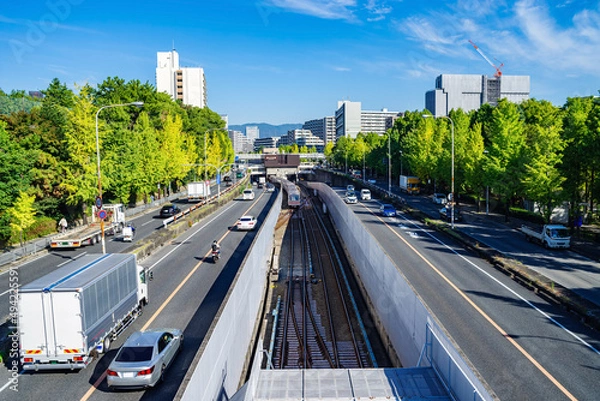 Obraz 大阪桃山台・国道423号新御堂筋の通る街並み　豊中市と吹田市の境界