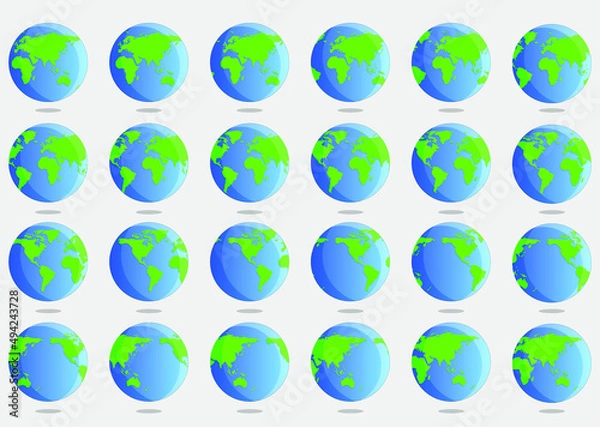 Fototapeta Earth Frame by frame Rotation Animation Vector Illustration, Animated for 2D animation, Infographics, Motion graphics