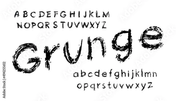 Fototapeta Vector drawings in grunge style Grunge font Textured alphabet Vector illustration