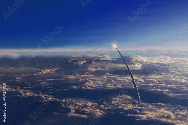 Fototapeta Rocket launch into space. Elements of this image furnished by NASA