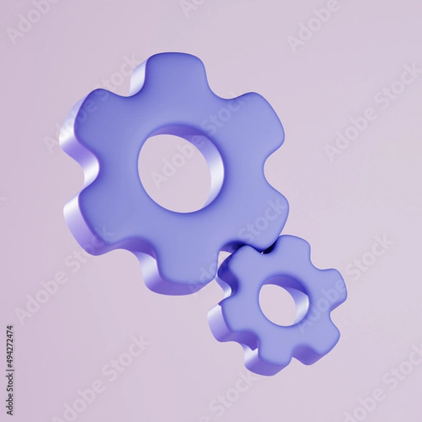 Fototapeta gears and cogs illustration, Setting 3D Icon. simple 3d cogwheel model high res. 3D Render