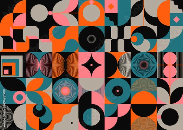 Fototapeta Decorative Abstract Artwork Inspired by Mid Century Graphics Design Made With Vector Geometric Shapes and Forms