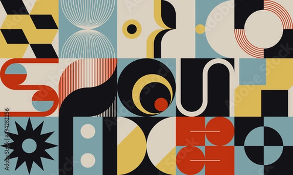 Obraz Bauhaus Inspired Graphic Pattern Artwork Made With Abstract Vector Geometric Shapes