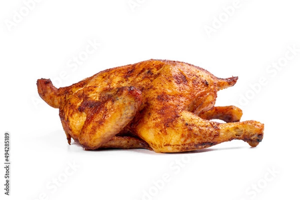 Fototapeta Fresh roasted chicken  on white isolated background