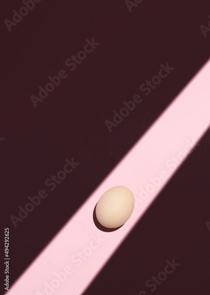 Obraz Decorative egg and Easter season festive concept on bright pink background. Creative light and shadow play idea, minimal geometric holiday composition.