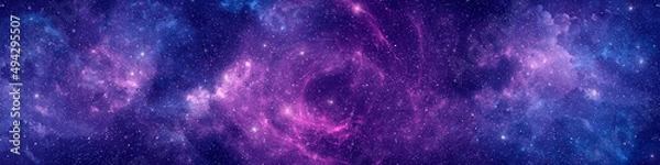 Fototapeta Nebula and stars in night sky web banner. Space background.