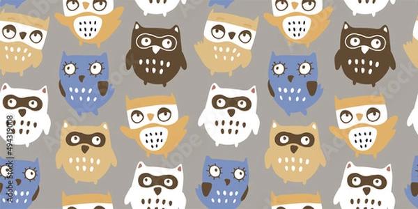 Obraz seamless funny owl vector illustration, owl seamless pattern