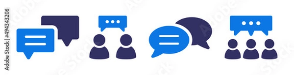 Obraz Conversation icon set. Containing speech bubble, talking, message and people discuss icon vector illustration.